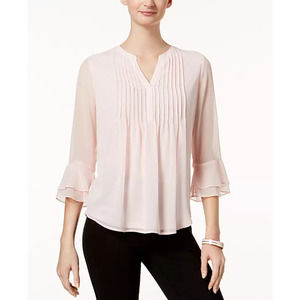 Charter Club Blush Light Pink Ruffle Bell 3/4 Sleeve Pintuck Top Blouse Size XXL